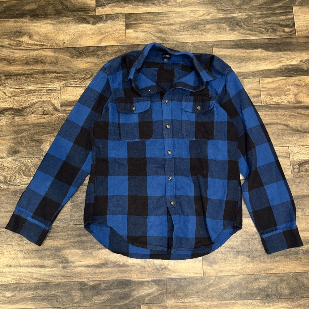 JCREW Flannel Buffalo Plaid Button-Up Long-Sleeve Shirt Men's Size M Blue/Black